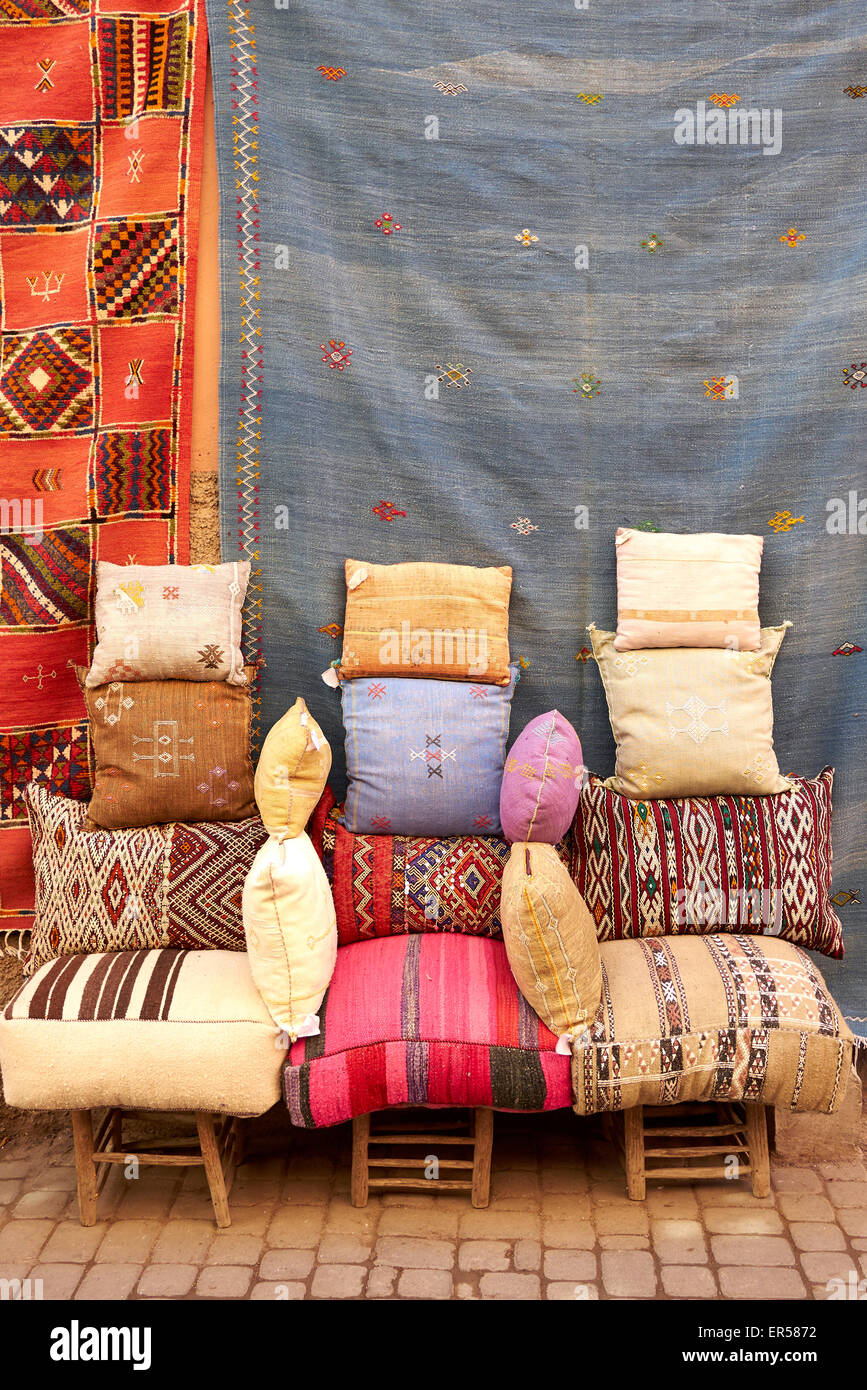 Patterned seating in the  Marrakech Medina Stock Photo
