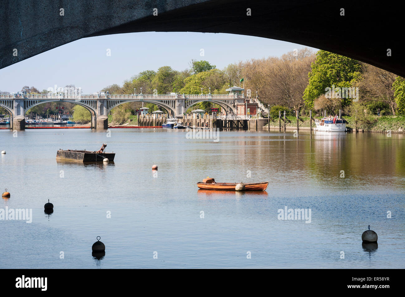 Richmond Lock and Footbridge from Twickenham Bridge, Twickenham, Greater London, England, United  Kingdom Stock Photo