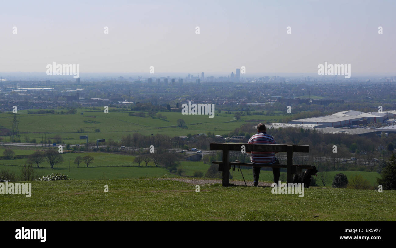 Man looking at view over Manchester, UK Stock Photo