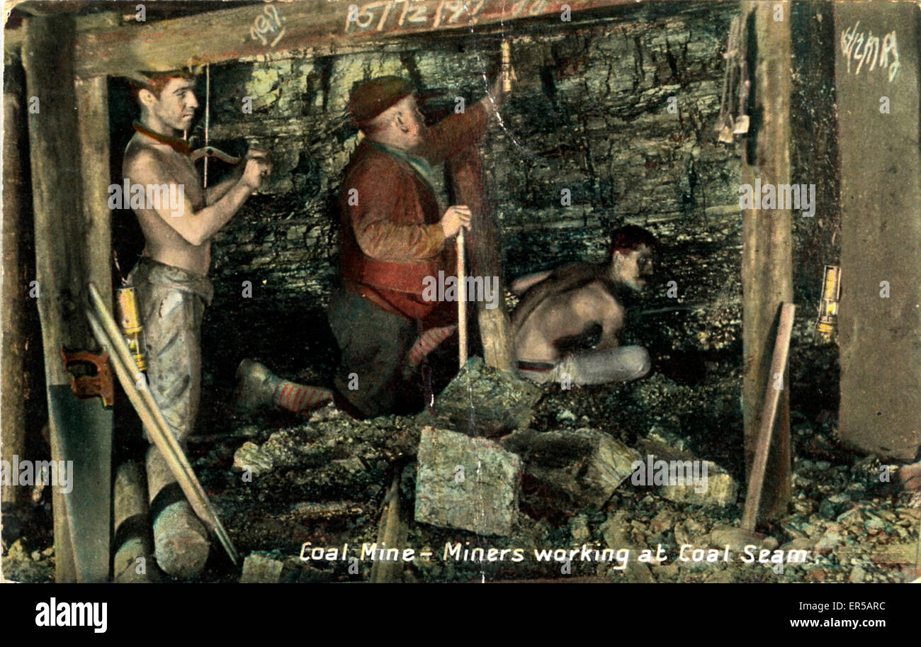 Coal Miners Working a Seam Stock Photo