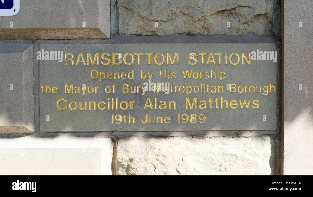 Plaque at Ramsbottom Station, Lancashire Stock Photo