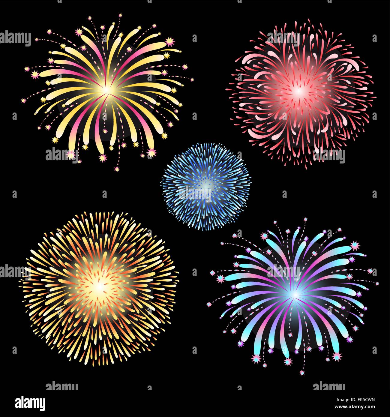 Vector set of fireworks on black background Stock Vector Image & Art ...