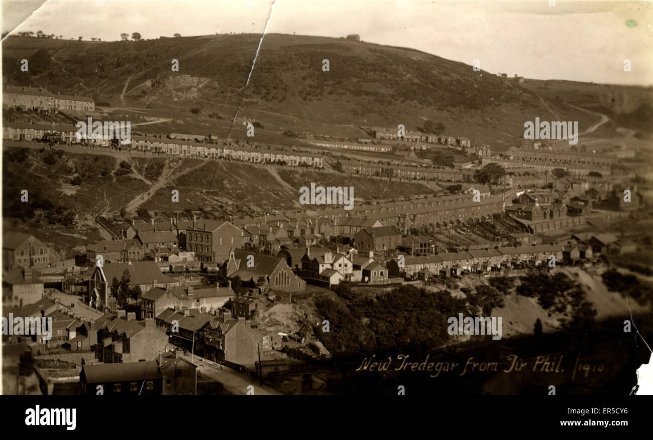 The Town from Tir Phil, New Tredegar, near Bargoed, Gwent, Wales.  1910 Stock Photo