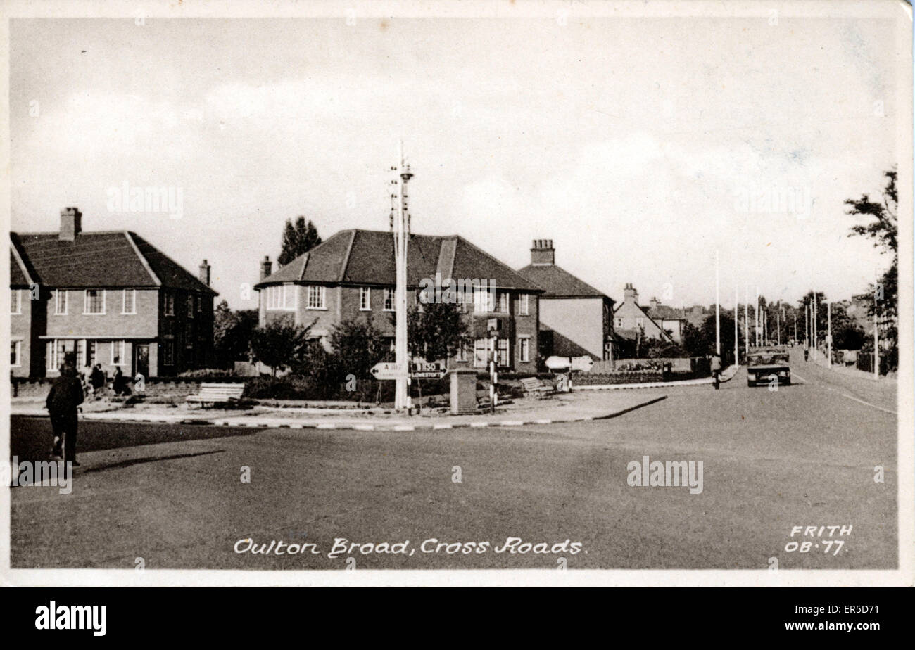 Cross Roads, Oulton Broad, near Lowestoft, Suffolk, England.  1940s Stock Photo