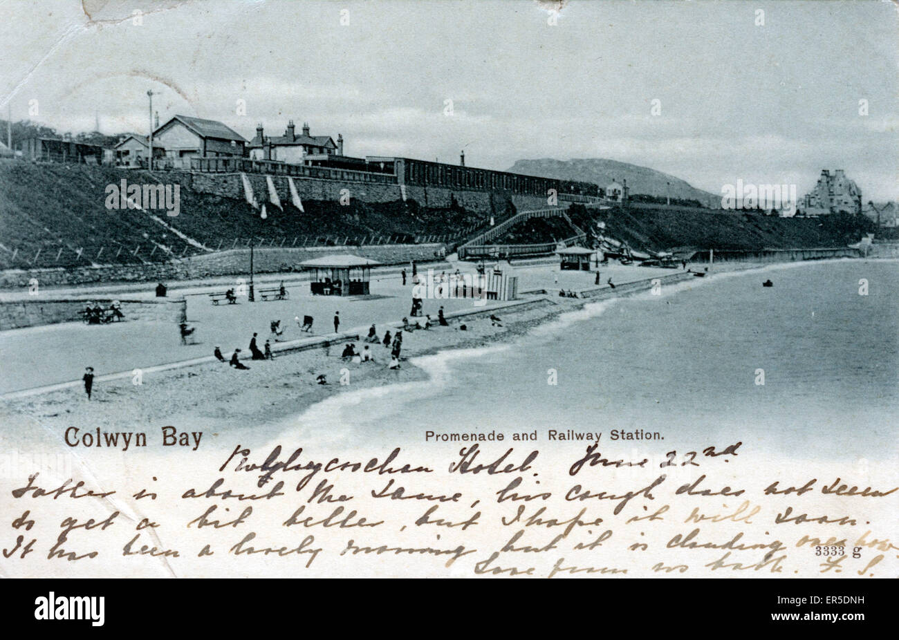 Promenade &amp; Railway Station, Colwyn Bay, near Llandudno, Conwy/Clwyd, Wales. London North Western Railway  1901 Stock Photo
