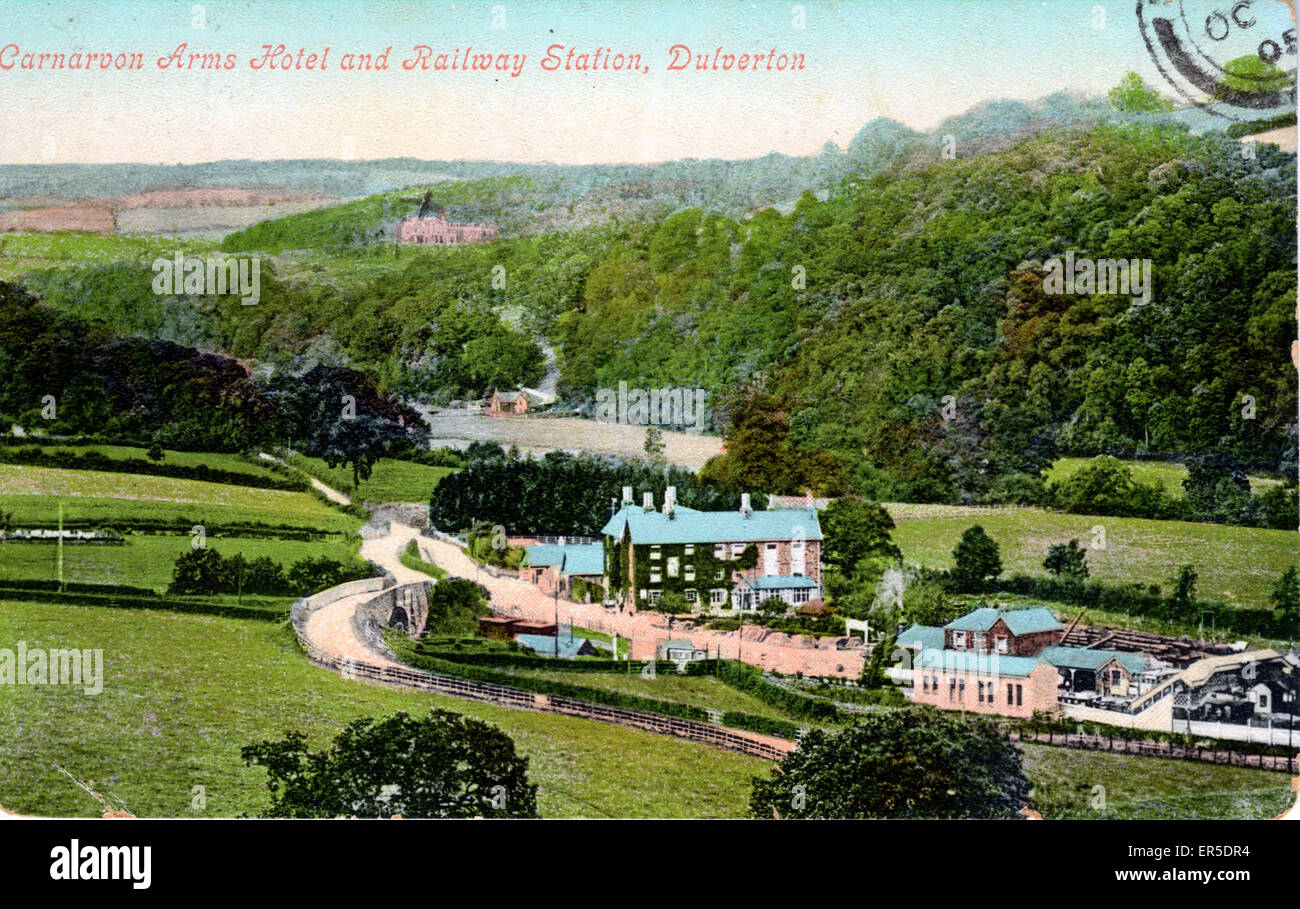 Carnarvon Arms Hotel & Railway Station, Dulverton, Somerset Stock Photo