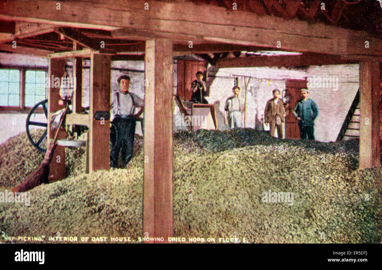 Interior of Oast House, Kent, England. Showing the Hops Floor 1910s