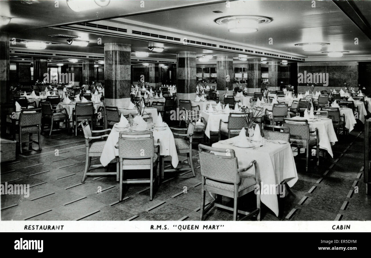 RMS Queen Mary, England. Showing the Restaurant  1930s Stock Photo