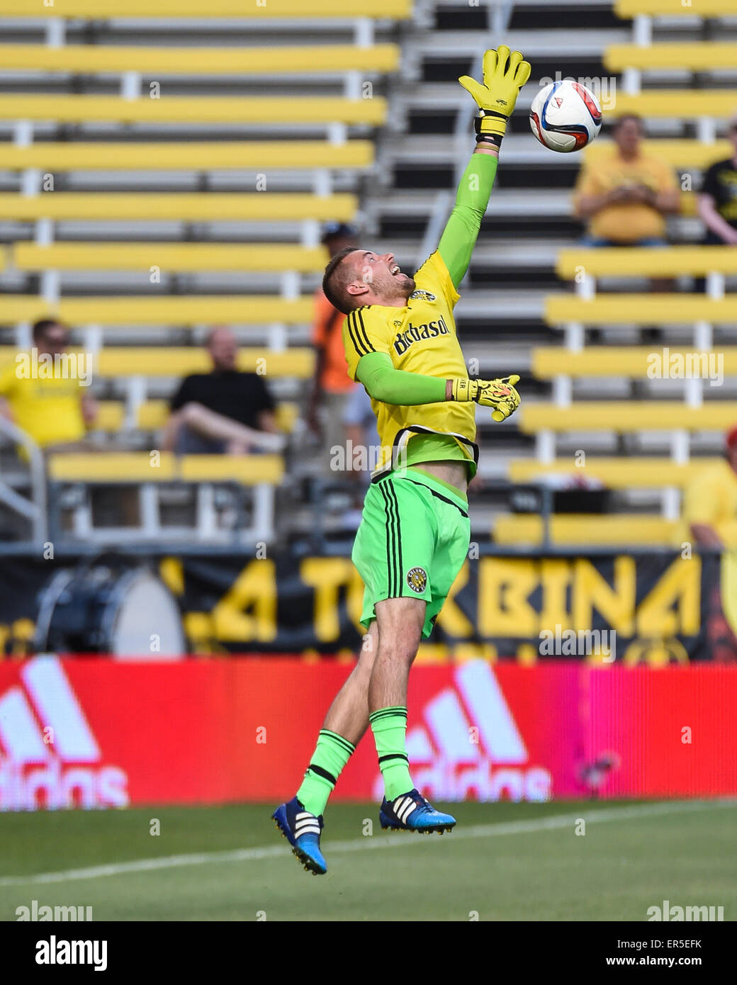 Columbus, Ohio, UK. 27th May, 2015. Columbus Crew SC goalkeeper Brad Stuver (41) warms up before an international friendly match between Columbus Crew SC and Valencia CF at Mapfre Stadium in Columbus, OH. Credit:  Brent Clark/Alamy Live News Stock Photo