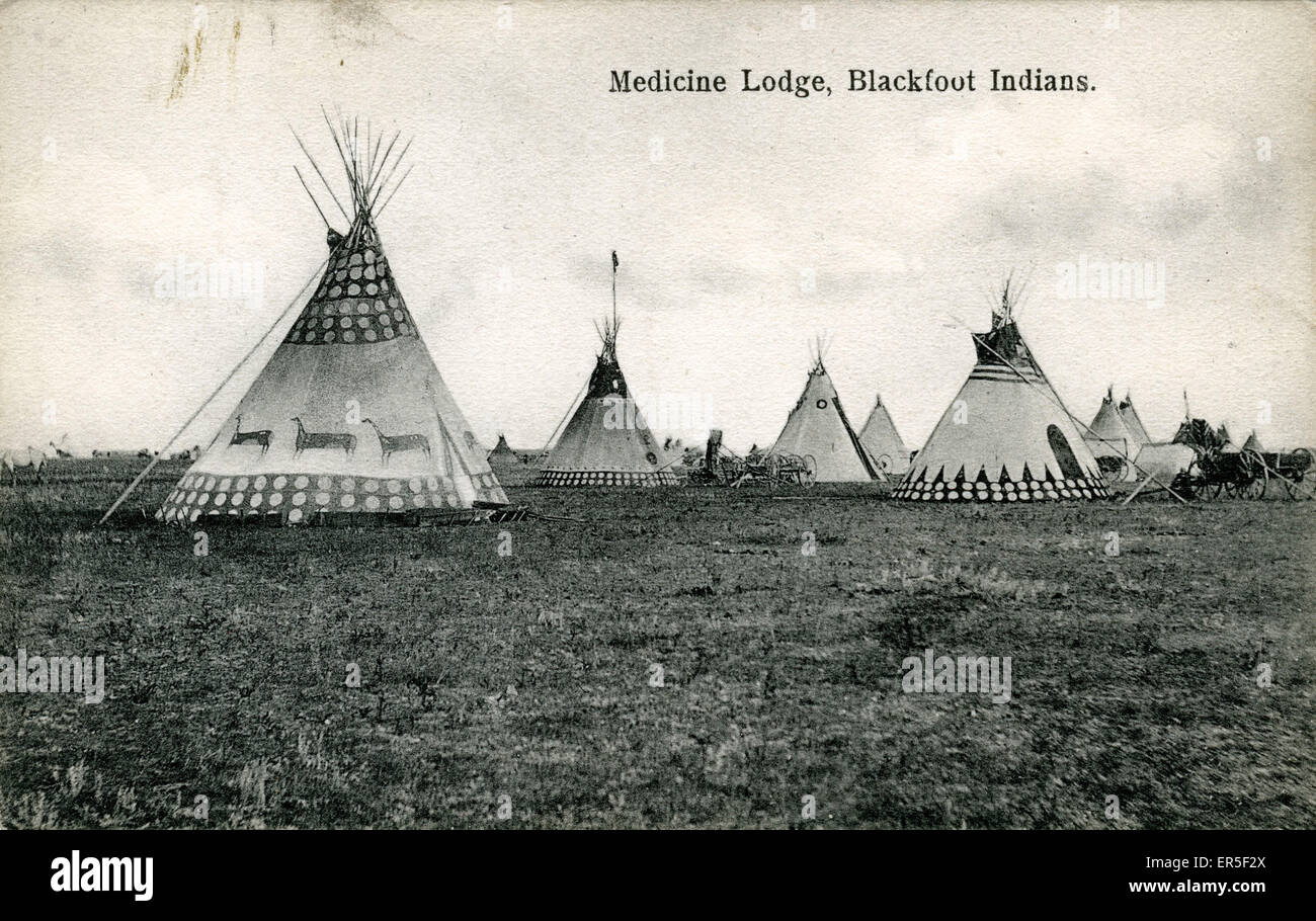 Blackfoot Indians Camp, Medicine Lodge, Kansas Stock Photo
