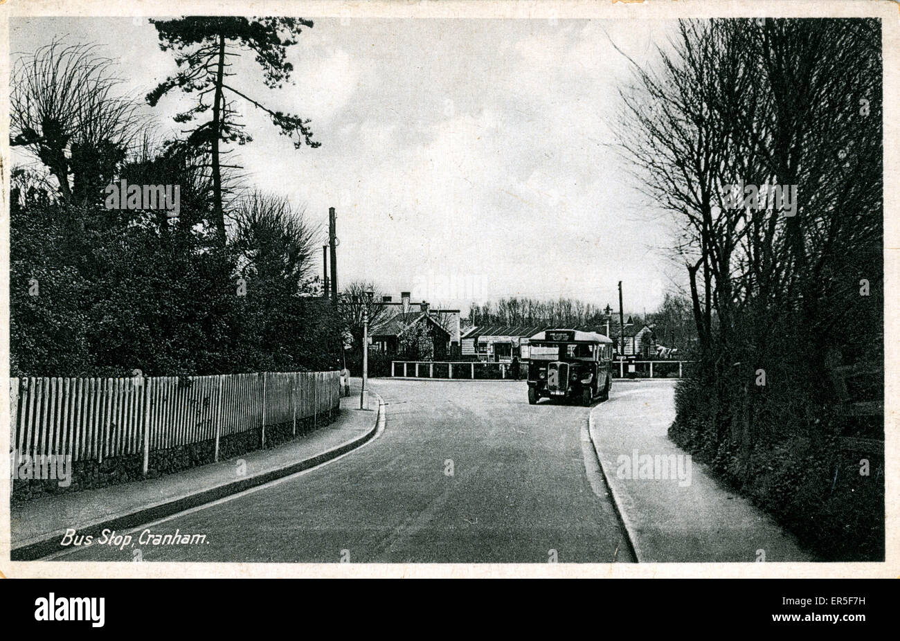 Bus Stop, Cranham, Romford, near Upminster, Essex, England. 1920s Stock