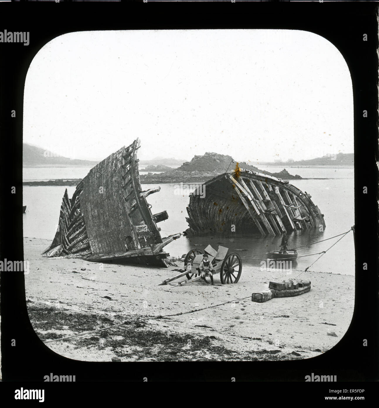 Timber Shipwreck, Scilly Isles, Cornwall, England.  1910s Stock Photo