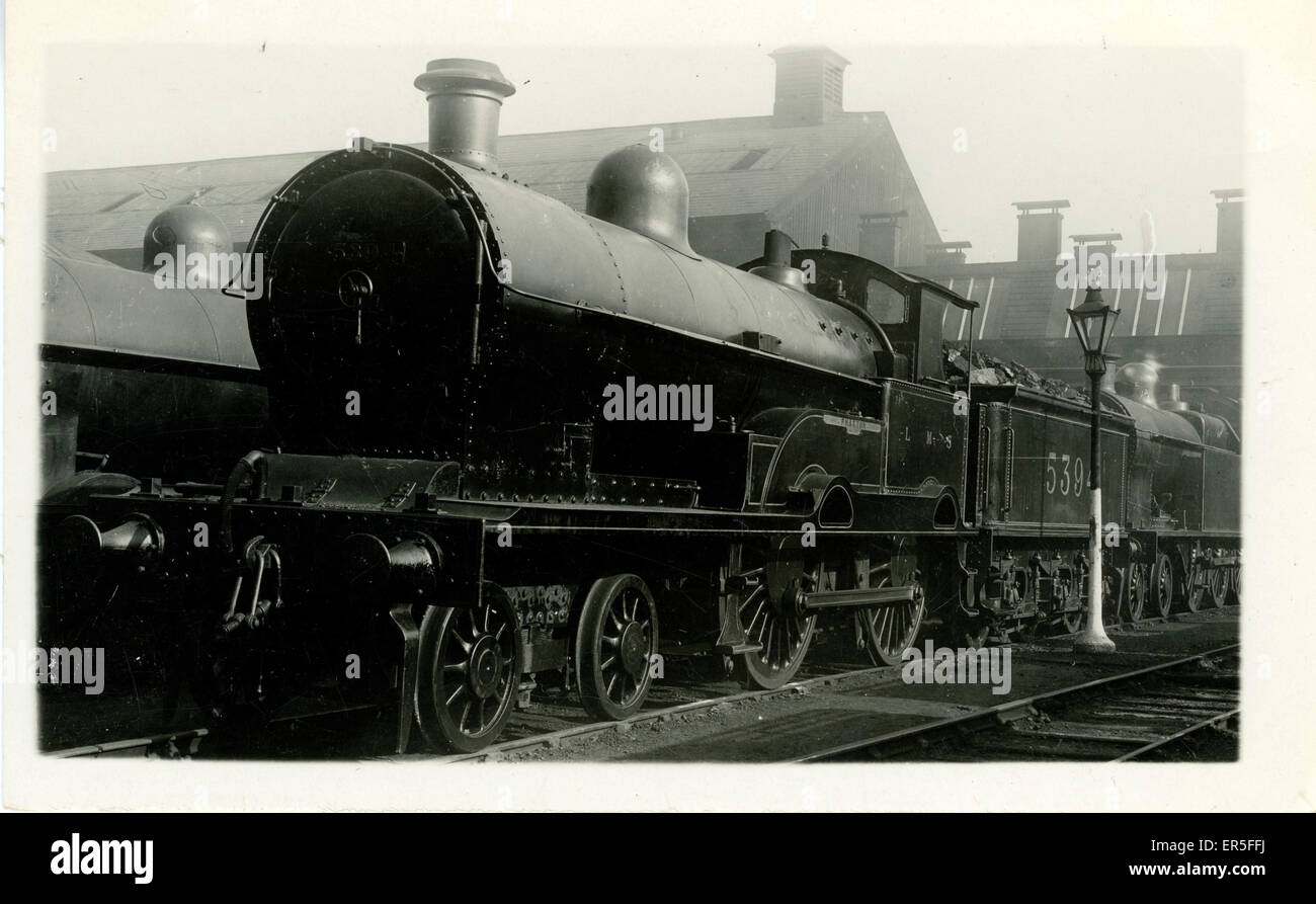 4-4-0 Steam Locomotive - Salop Shed, Wellington, Telford, Shropshire, England. London Midland &amp; Scottish Railway  1930s Stock Photo