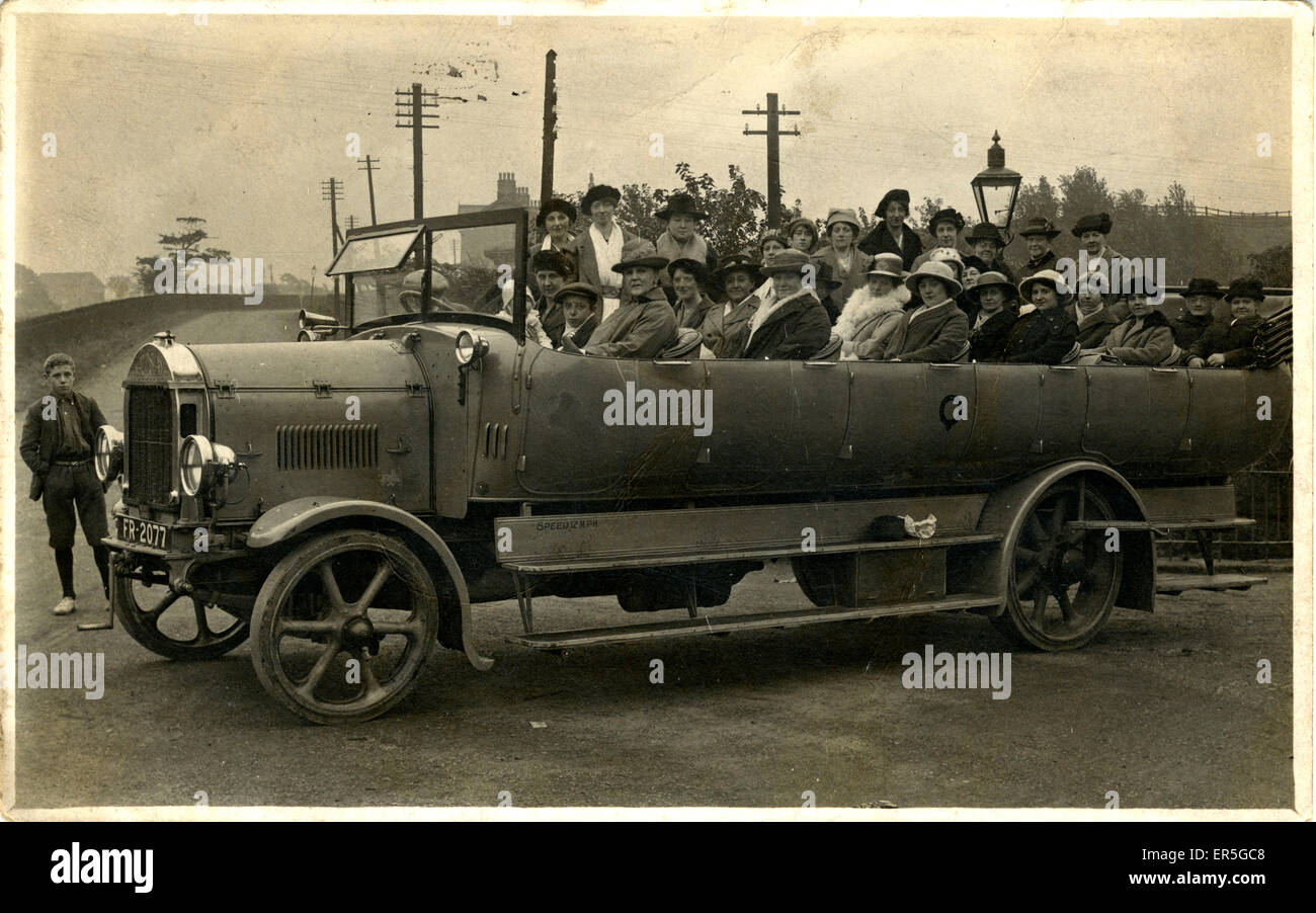 Charabanc Outing, Ramsbottom, Bury, near Greenmount, Lancashire, England.  1910s Stock Photo