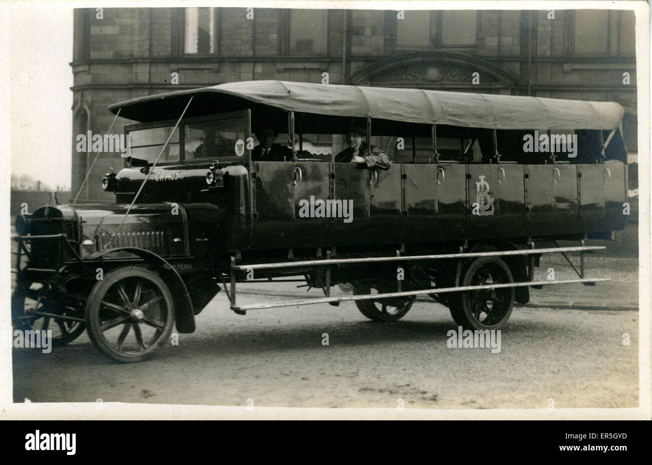 Motor-coach/Charabanc, King Cross, Halifax, near Sowerby Bridge, Yorkshire, England. Promotional Card for Lumb Brothers Transport  1910s Stock Photo