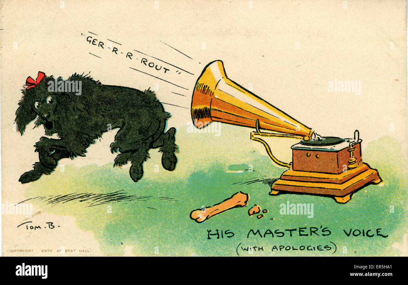 Cartoon Card - His Master's Voice, .  1920s Stock Photo
