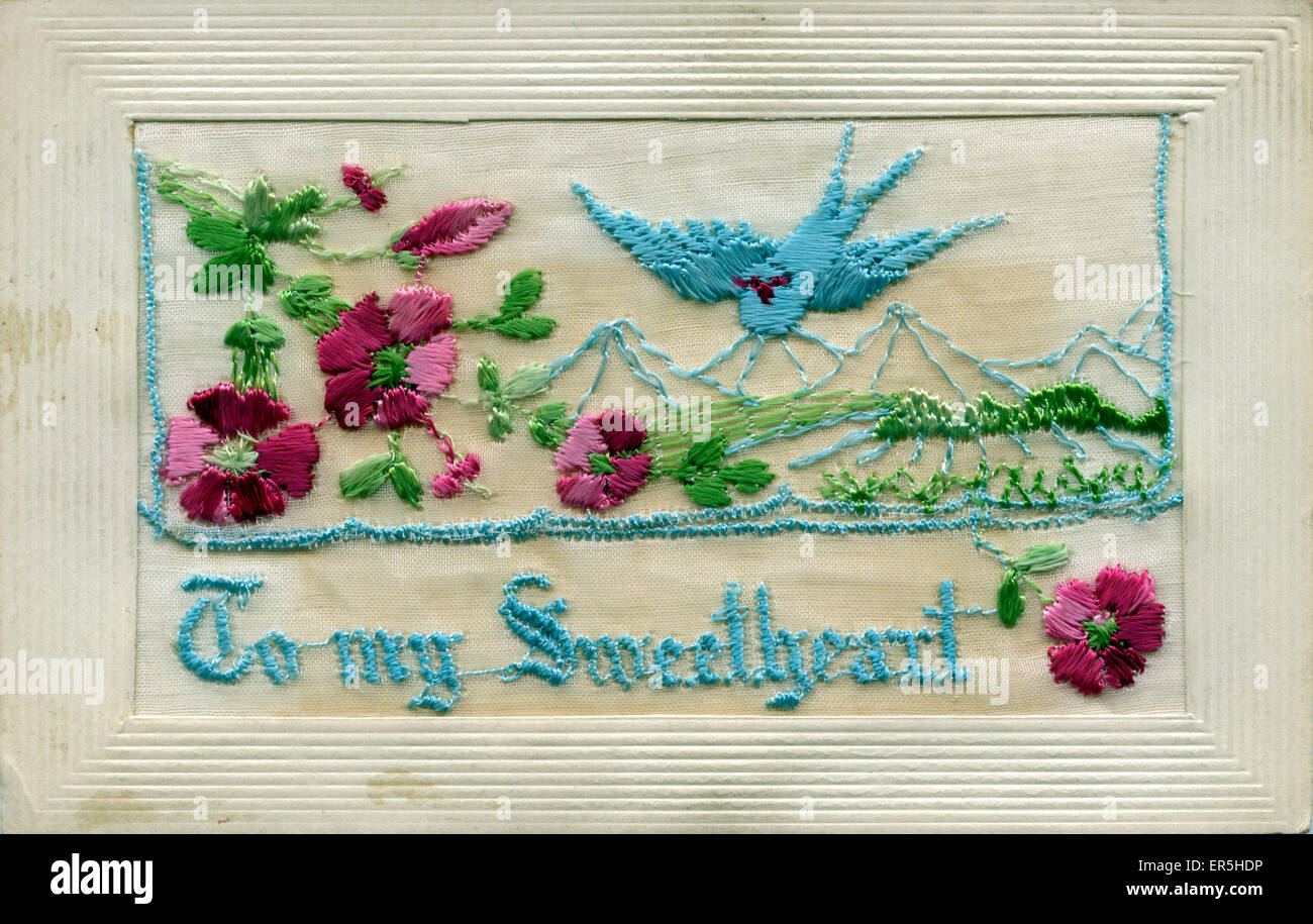 WW1 Silk Embroidered Greetings Card Stock Photo