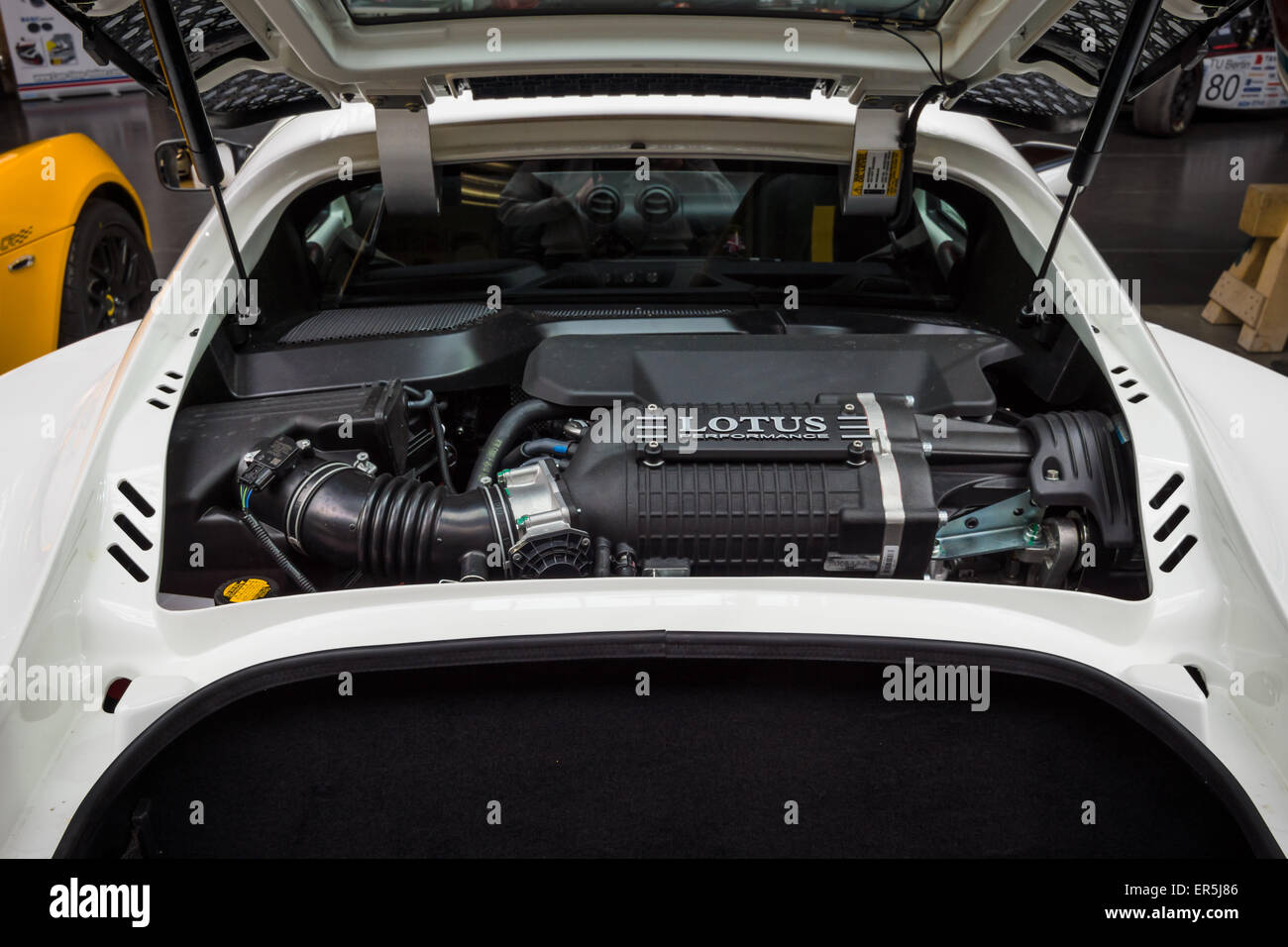 BERLIN - MAY 10, 2015: Engine of a sports car Lotus Exige S Coupe,  close-up. 28th Berlin-Brandenburg Oldtimer Day Stock Photo - Alamy