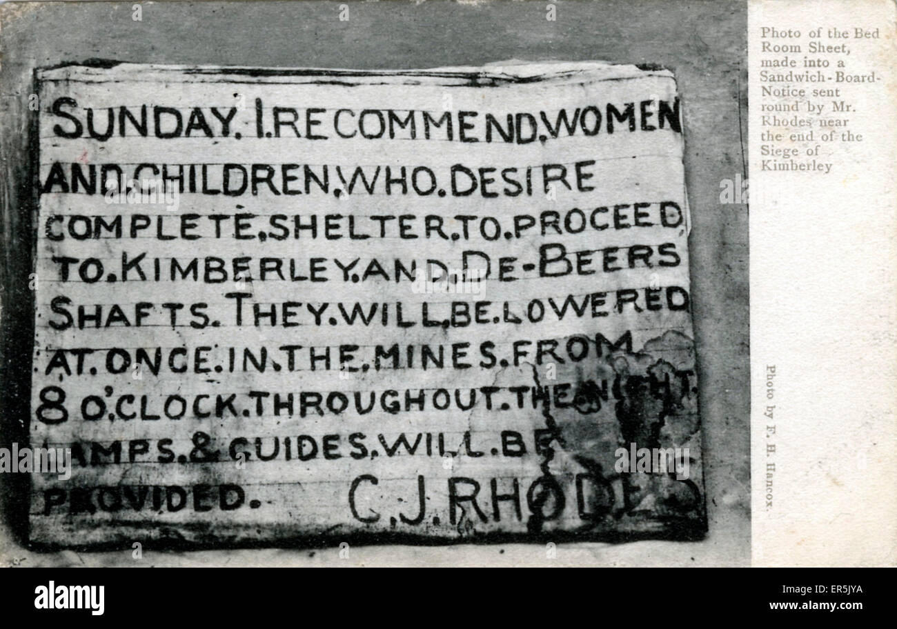 South Africa Sandwich Board Notice Siege of Kimberley Stock Photo