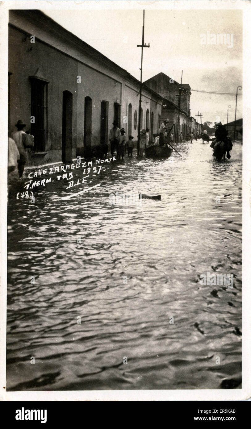 Flood, North Zaragoza, Spain. Posssibly showing a Cafe. 1927 Stock