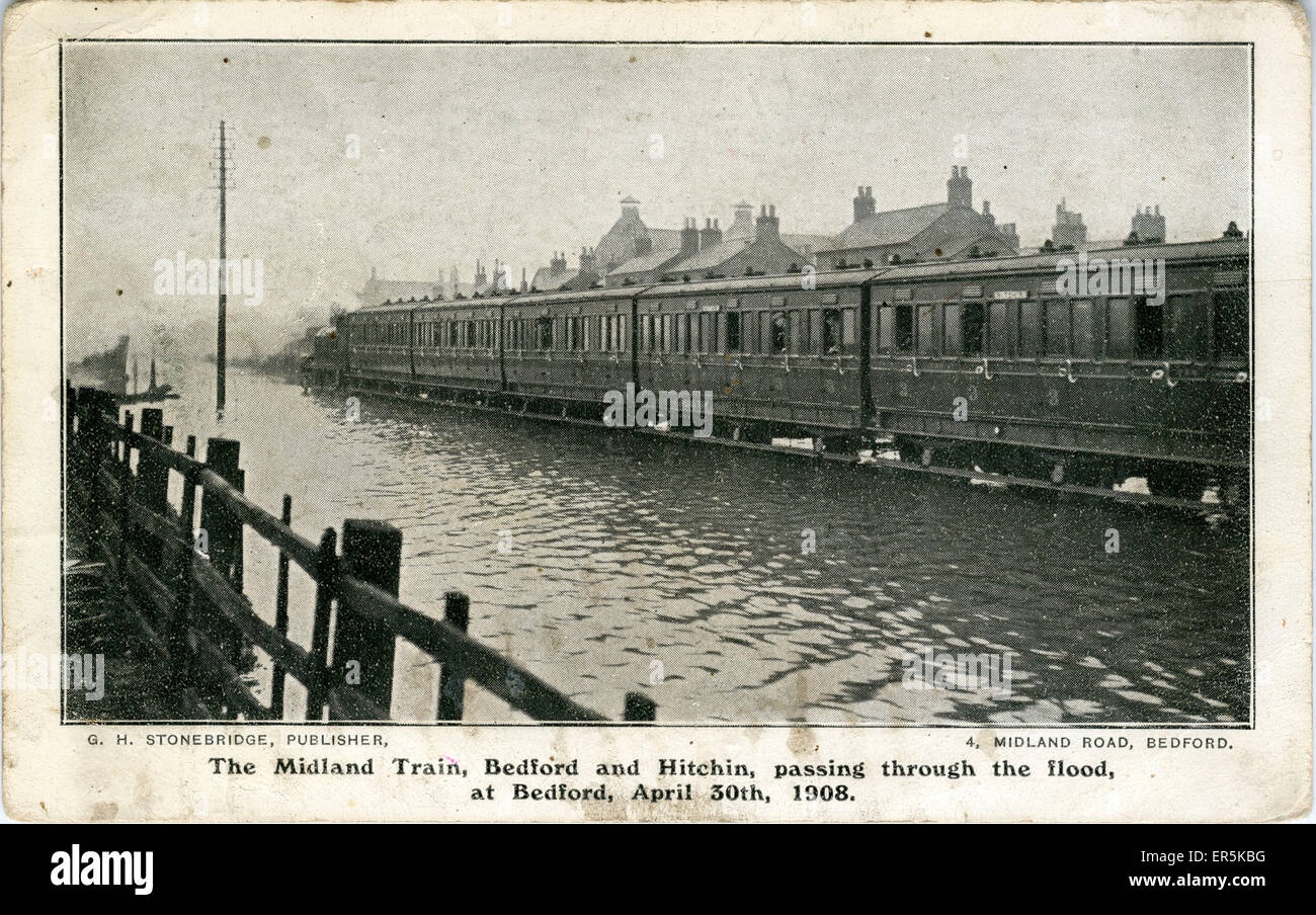 The Flooded Midland Railway, Bedford, Bedfordshire, England.  1908 Stock Photo