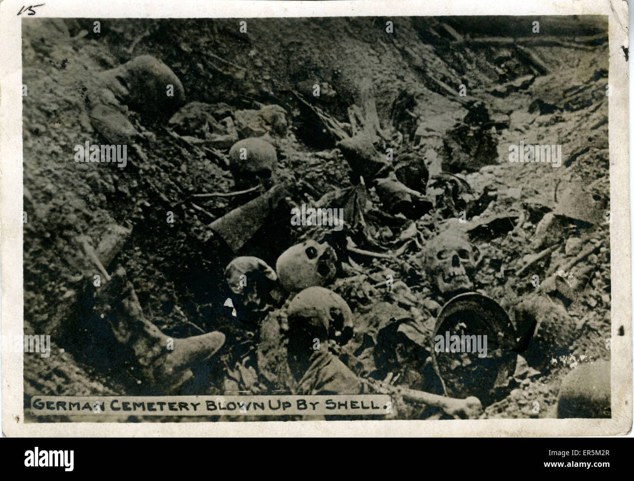 World War One German SoldiersÆ Cemetery Blown up by Shell Stock Photo