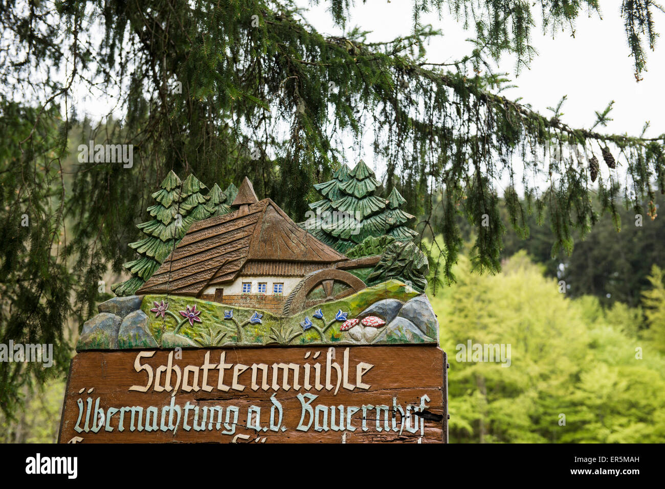 Sign in the Wutachschlucht, near Bonndorf, Black Forest, Baden-Wuerttemberg, Germany Stock Photo