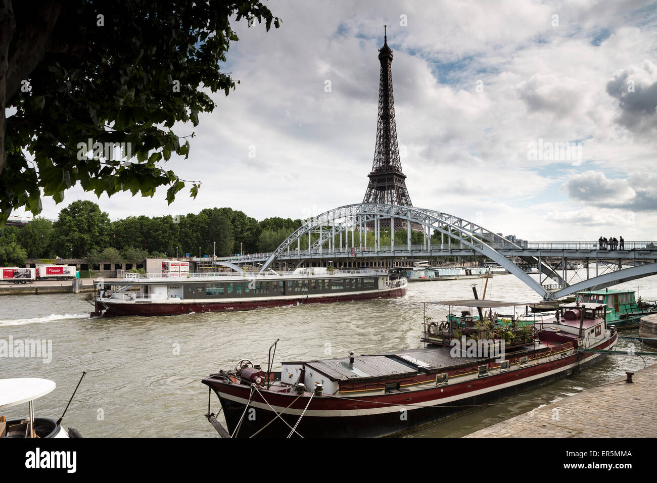 Passerelle Debilly with view towards Quai Bramly and Eiffel Tower, Paris, France, Europe, UNESCO World Heritage Sites bank of Se Stock Photo
