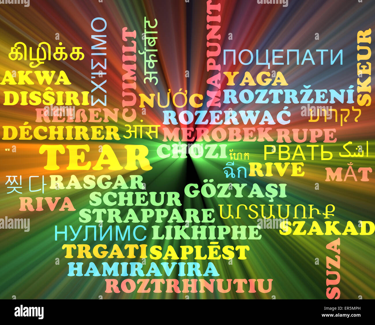 Background concept wordcloud multilanguage international many language illustration of tear glowing light Stock Photo