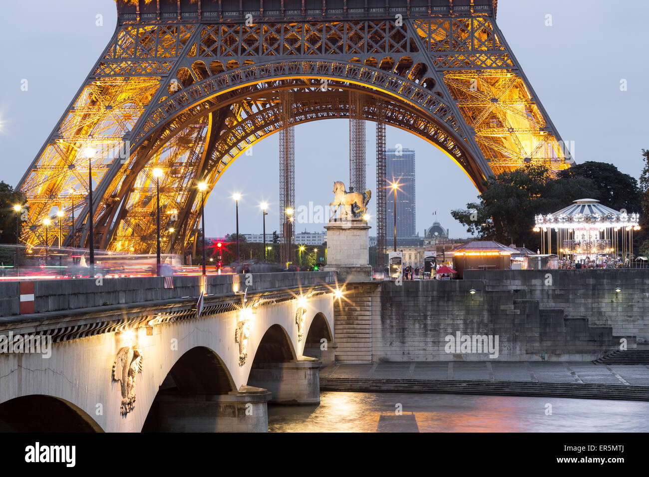 Pont d’Iena and Eiffel Tower, Paris, France, Europe, UNESCO World Heritage Sites bank of Seine between Pont de Sully und Pont d' Stock Photo