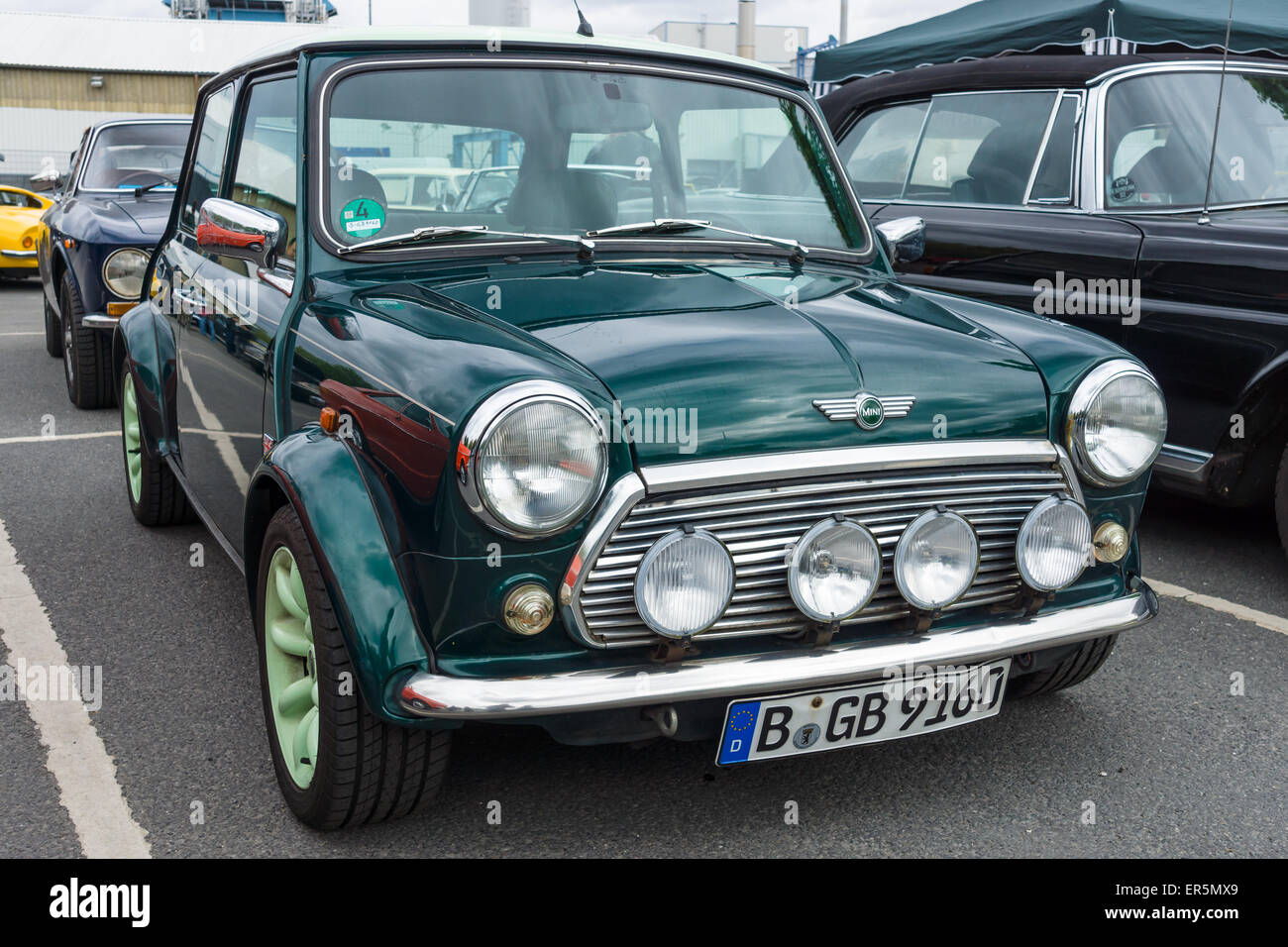 BERLIN - MAY 10, 2015: Small economy car Mini. 28th Berlin-Brandenburg Oldtimer Day Stock Photo