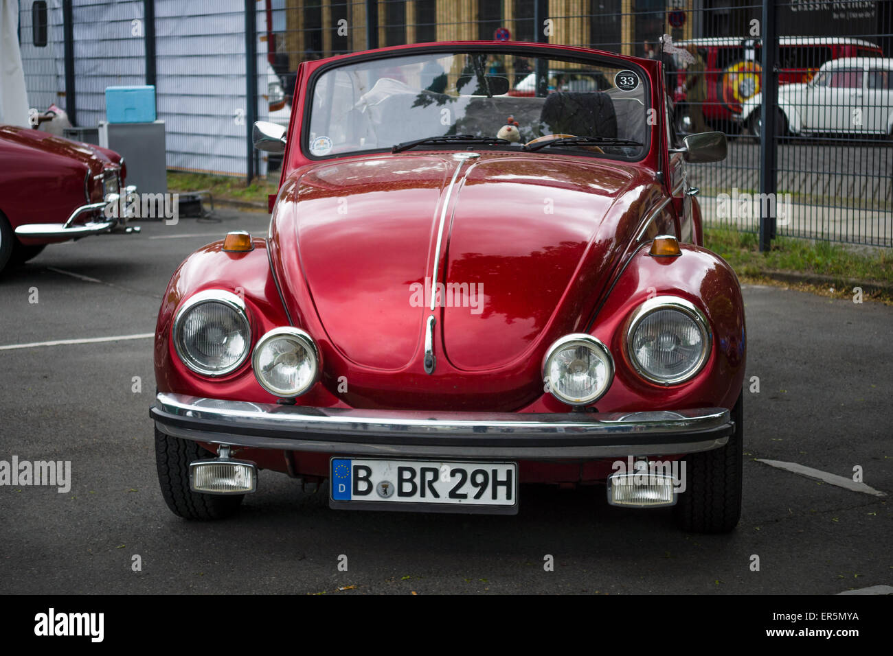 BERLIN - MAY 10, 2015: Subcompact, economy car Volkswagen Beetle Convertible. 28th Berlin-Brandenburg Oldtimer Day Stock Photo
