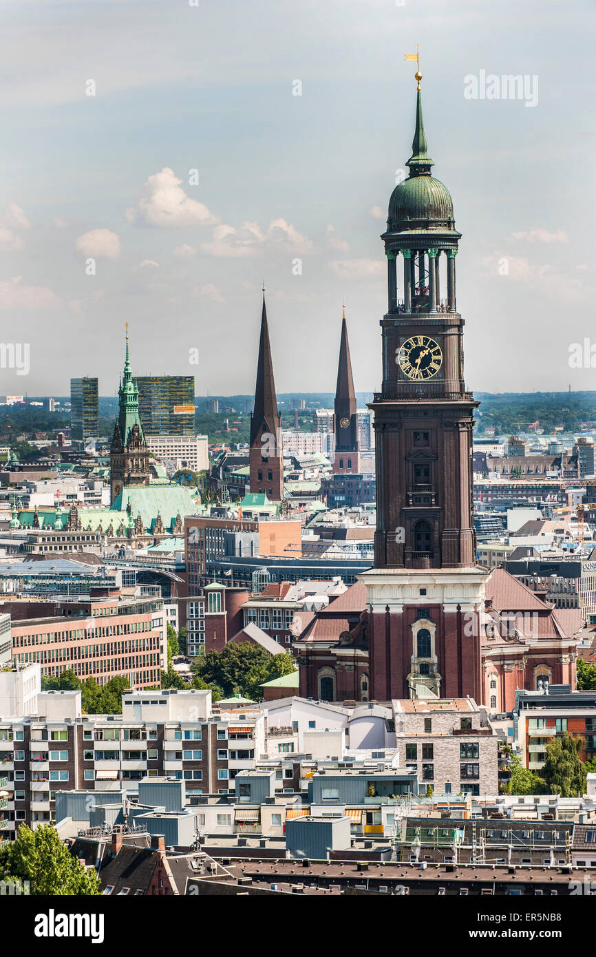 View to the St. Michael's church and other churches in Hamburg, Hamburg ...