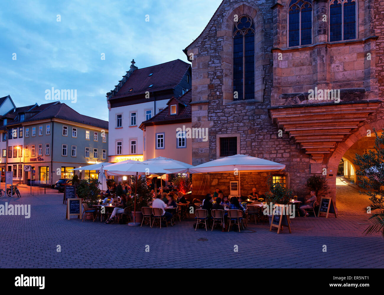 Market square with the Aegidien Church at night, Wenigemarkt, Erfurt, Thuringia, Germany Stock Photo