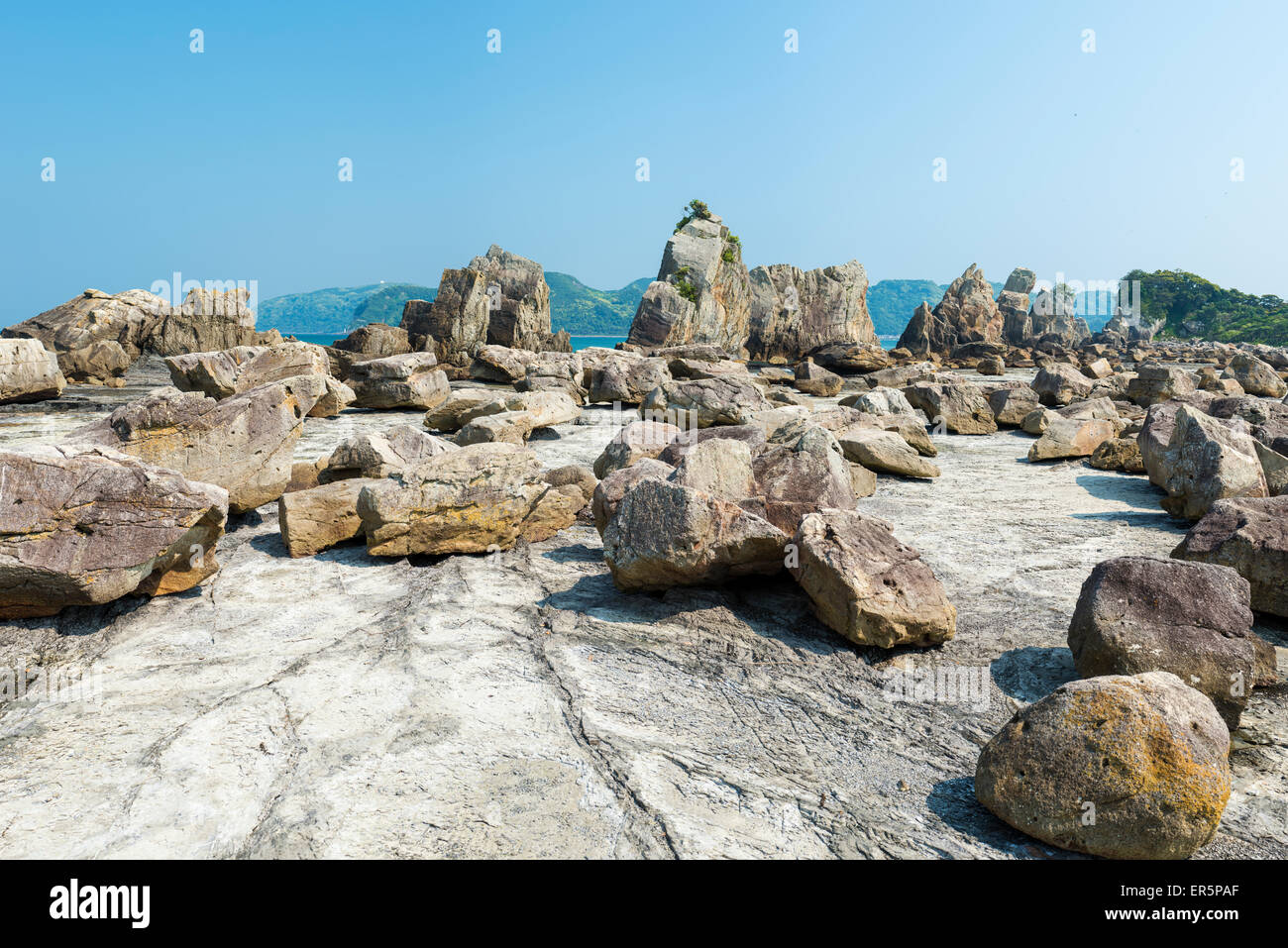 Hashiguiiwa rock formations in Wakayama on a clear sunny day Stock ...