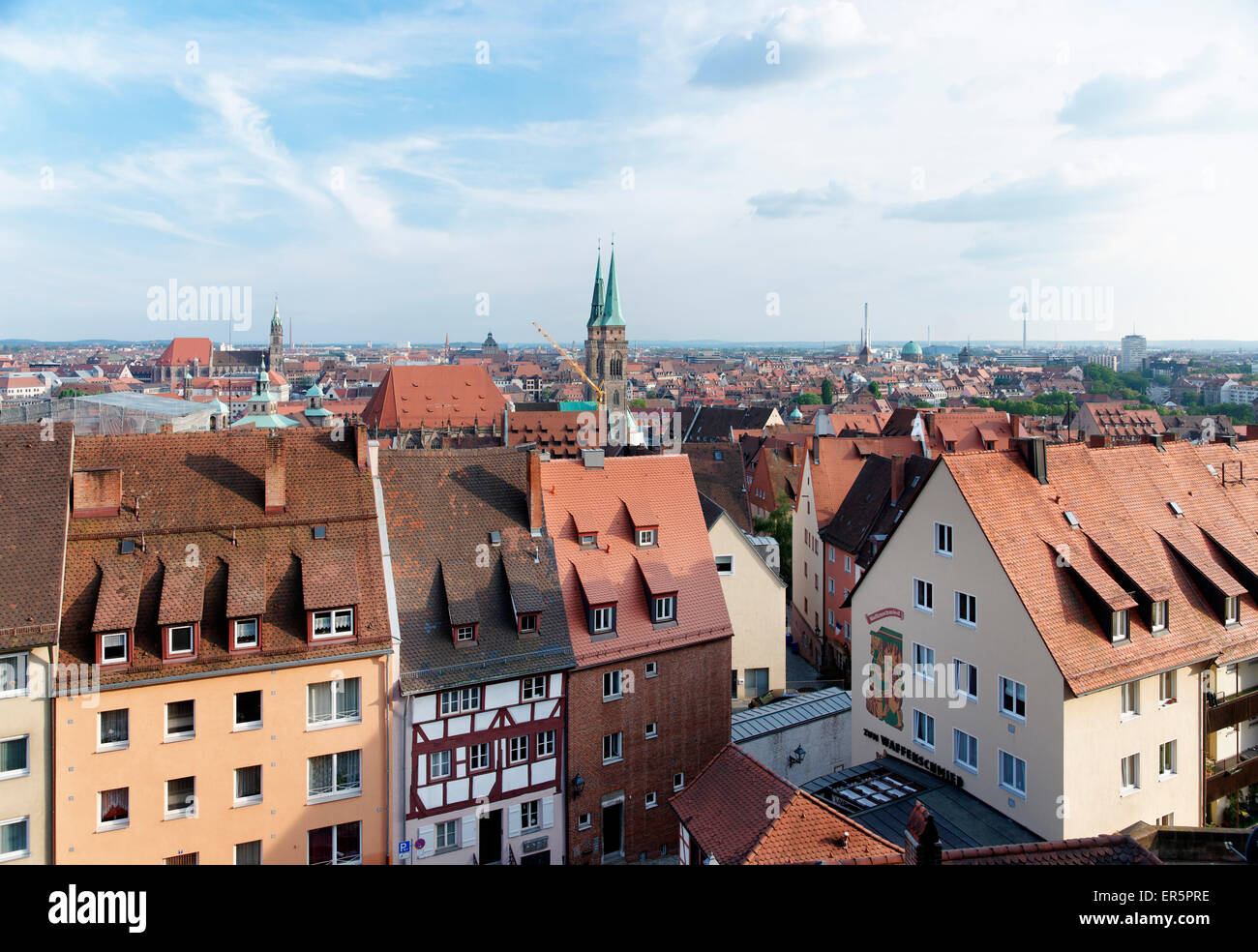 View from the Imperial Castle to Nuremberg, Middle Franconia, Bavaria, Germany Stock Photo