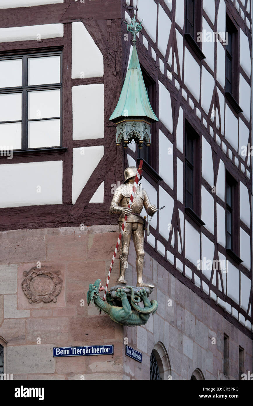 Close up of Pilatus House, Tiergaertnertorplatz, Nuremberg, Middle Franconia, Bavaria, Germany Stock Photo