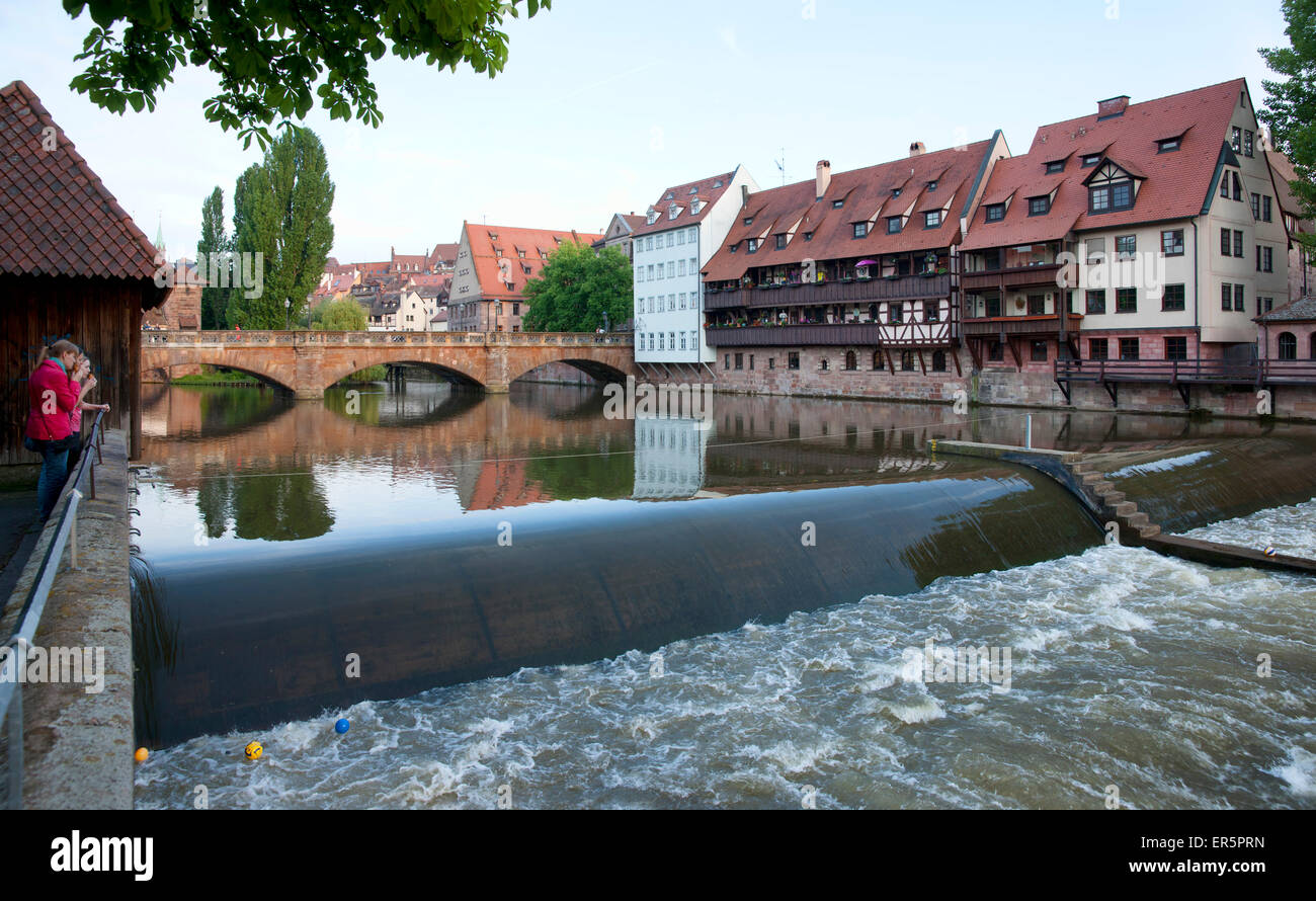 Max bridge over the river Pegnitz, Nuremberg, Middle Franconia, Bavaria, Germany Stock Photo