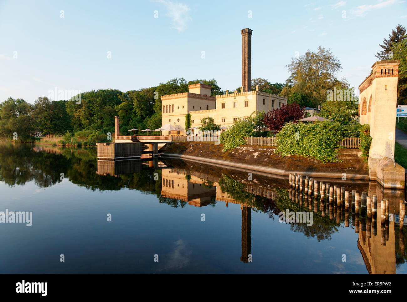 Lake with reflection, Jungfernsee, Dairy in the New Garden, Potsdam, Brandenburg, Germany Stock Photo