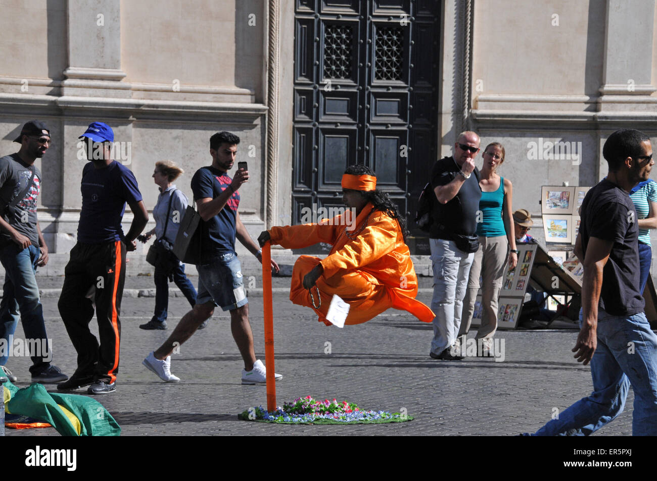 Levitating street artist on Piazza Navona, Rome, Italy Stock Photo