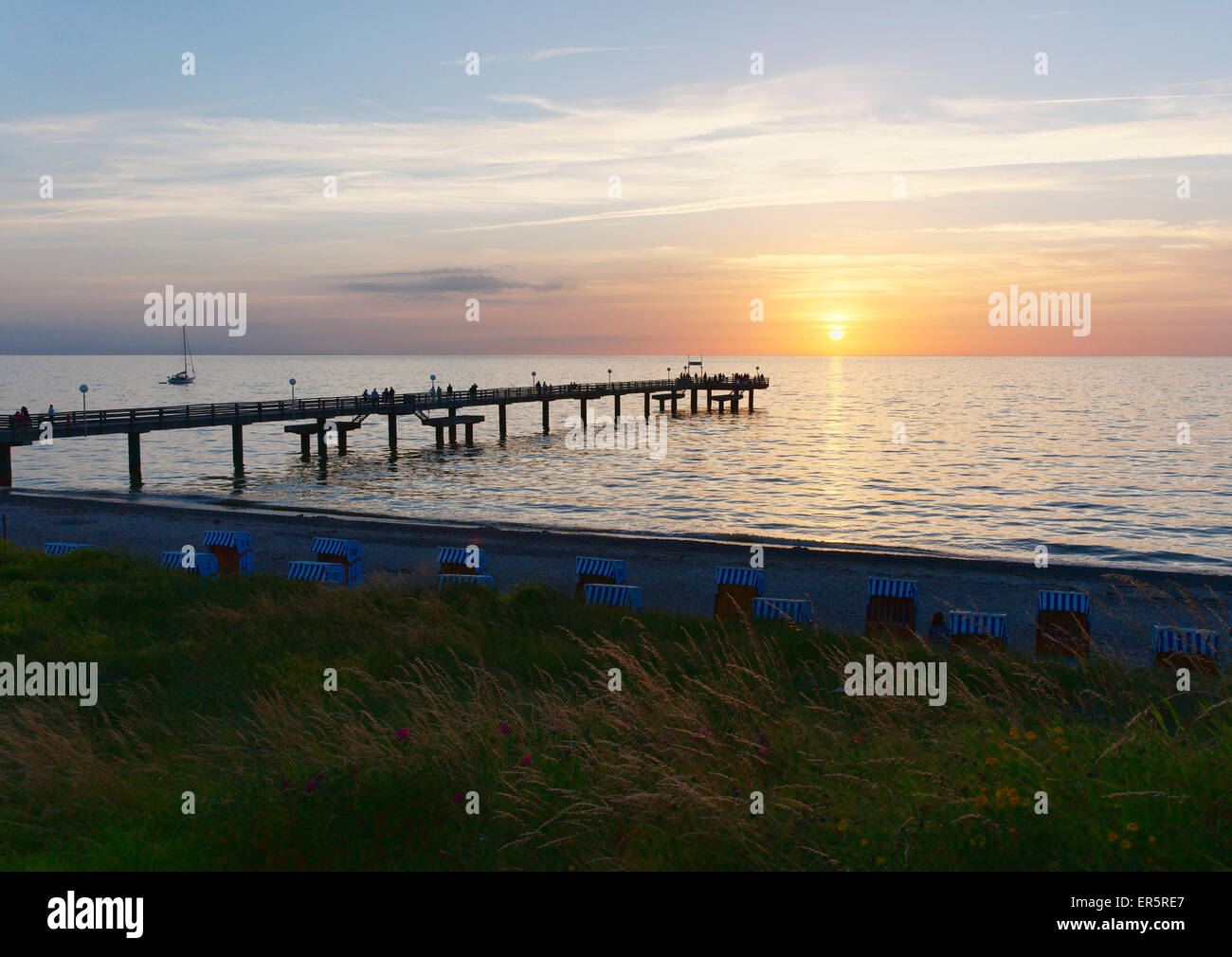 Pier at sunset, Seaside resort of Rerik, Mecklenburg-Western Pomerania, Germany Stock Photo