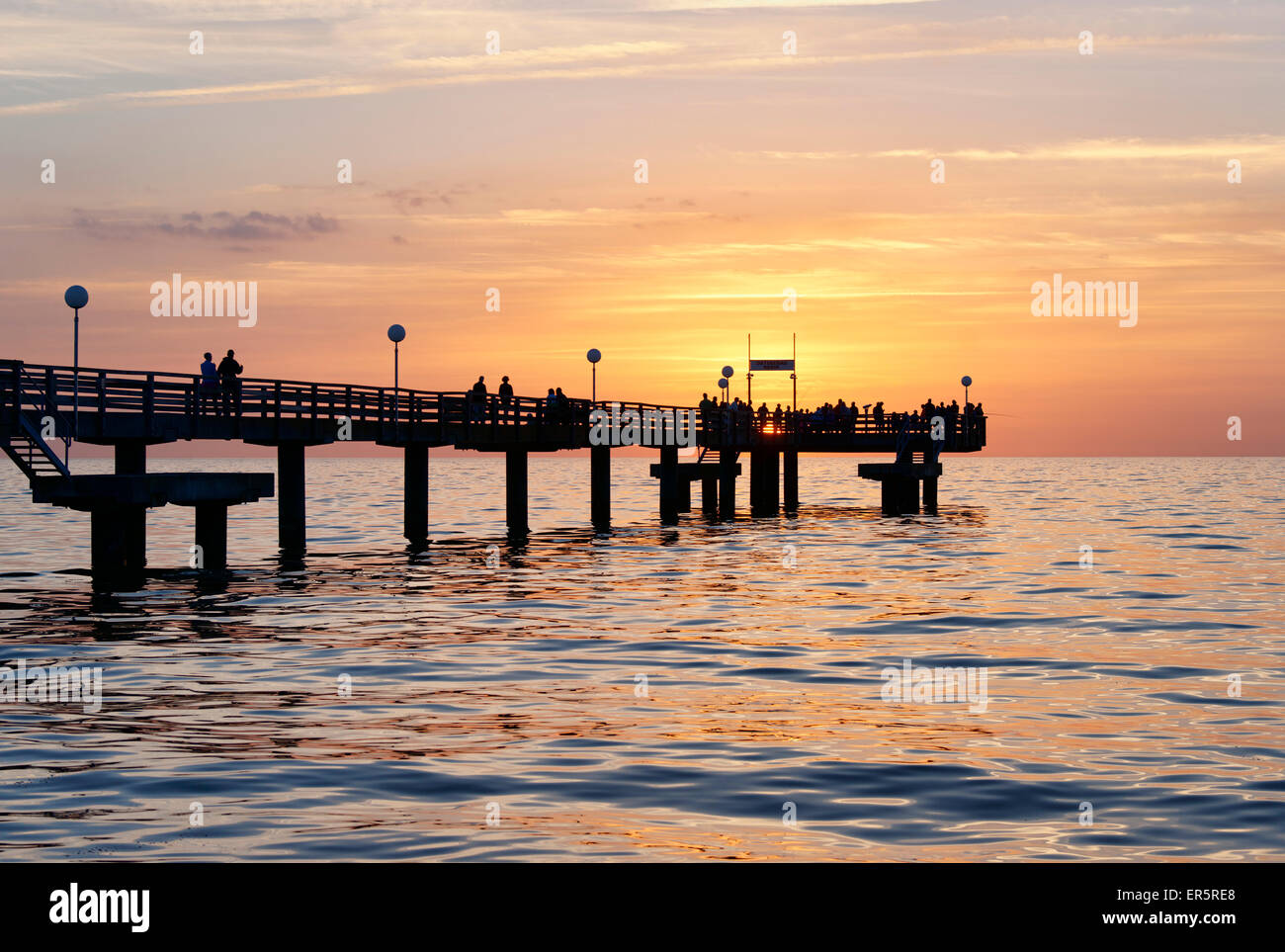Pier at sunset, Seaside resort of Rerik, Mecklenburg-Western Pomerania, Germany Stock Photo