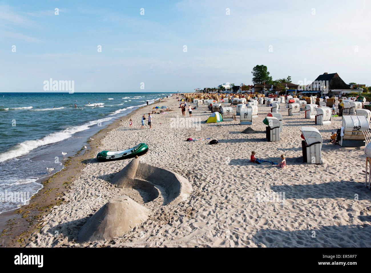 Baltic Sea beach with hooded beach chairs, Baltic Resort Dahme, Schleswig-Holstein, Germany Stock Photo
