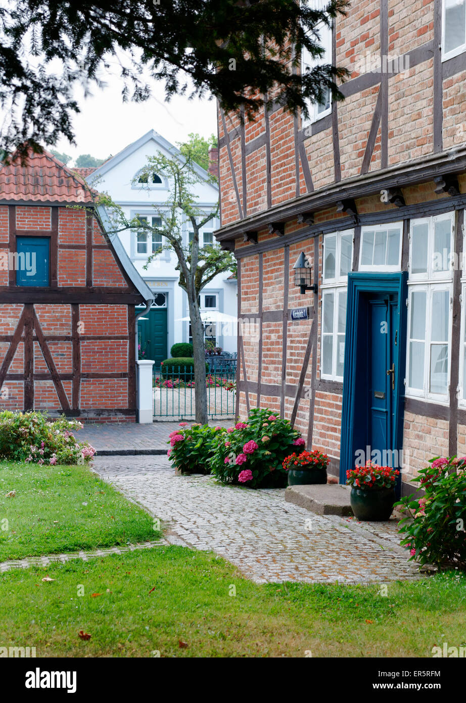 Half-timbered houses on Kirchplatz square, Eutin, Schleswig-Holstein, Germany Stock Photo
