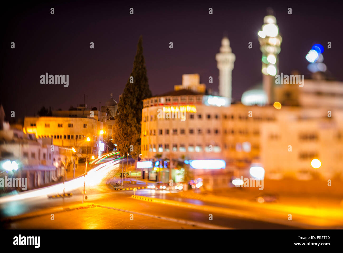 Crossroad at night, Amman, Jordan, Middle East Stock Photo