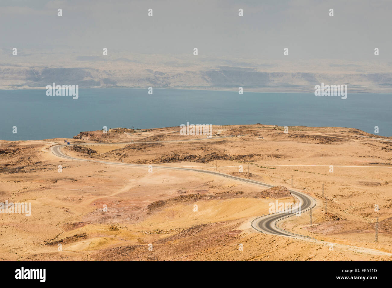 Highway 65 Dead Sea Highway, Dead Sea and Israel coast in background, Jordan, Middle East Stock Photo