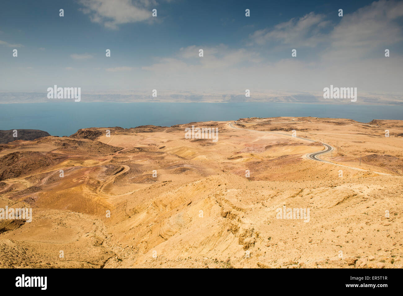 Highway 65 Dead Sea Highway, Dead Sea and Israel coast in background, Jordan, Middle East Stock Photo