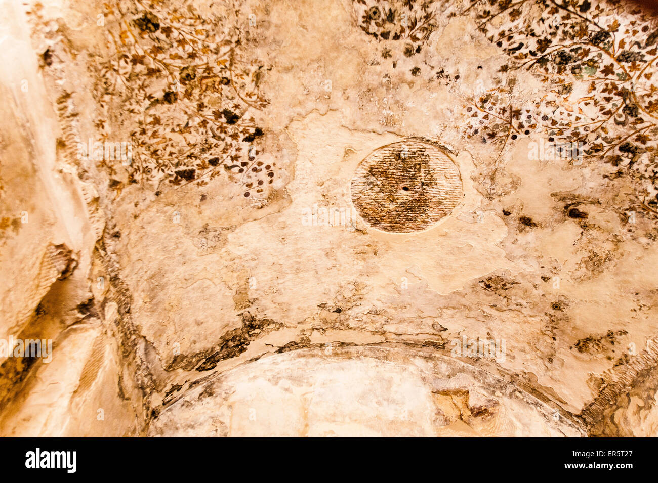 Ceiling fresco inside a biklinium, Siq el-Barid, Little Petra, Wadi Musa, Jordan, Middle East Stock Photo