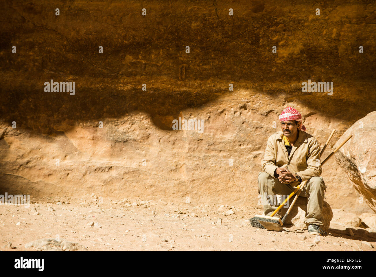 Worker having a break, Petra, Jordan, Middle East Stock Photo