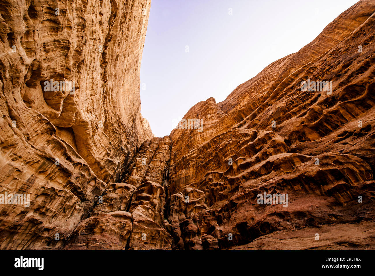 Steep rock face, Wadi Rum, Jordan, Middle East Stock Photo